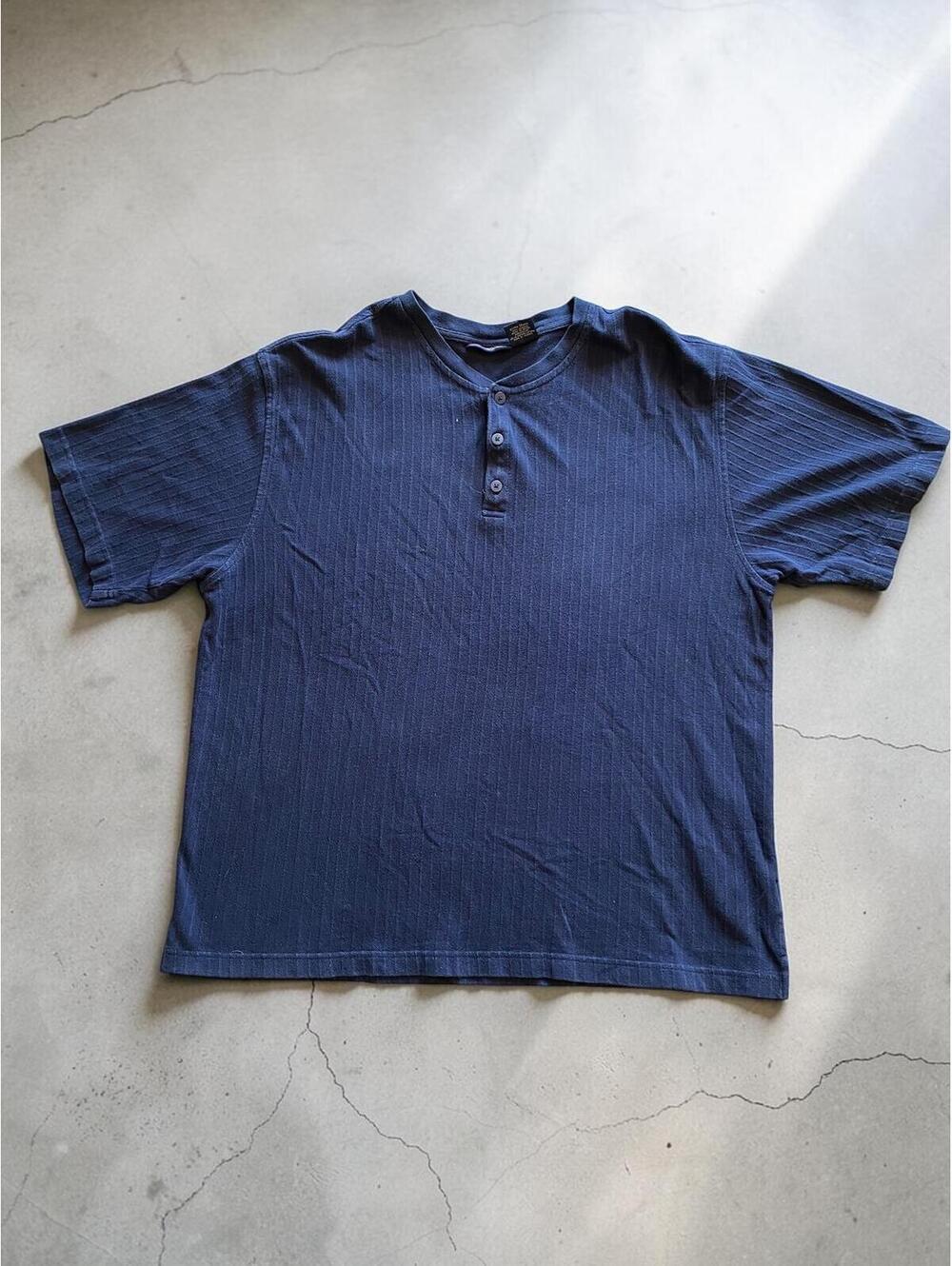 Faded Glory Men Henley Shirt XL Regular Navy Blue Cotton Ribbed Casual Vintage